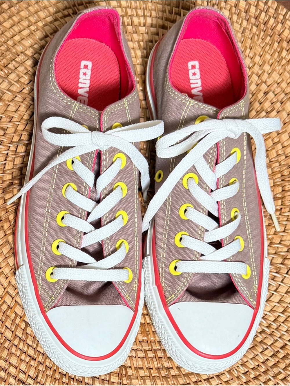 Converse All Star Low Top Sneakers Taupe Pink Yellow Women’s 8 Men’s 6 NWOB